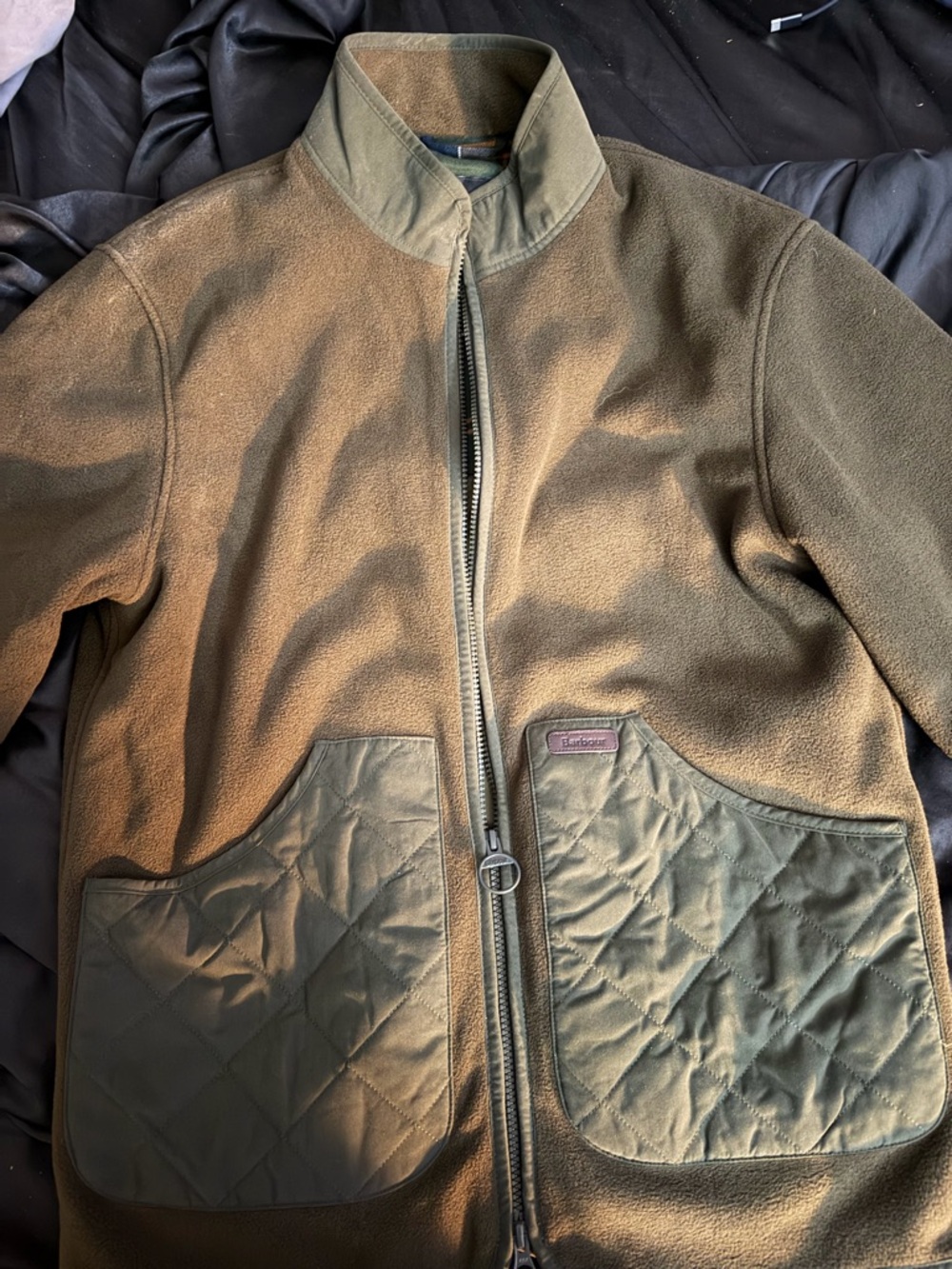 Barbour Olive Green Fleece Jacket with Tartan Lining